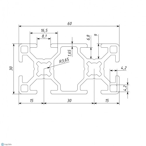 Алюминиевый профиль 30*60мм*1,5м конструкционный без покрытия
