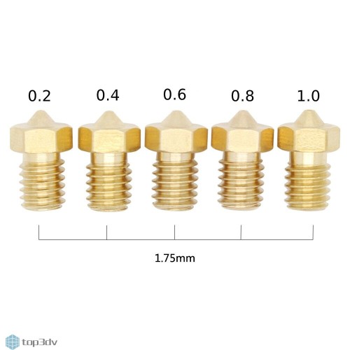 Набор сопел Е3D 0.2, 0.4, 0.6, 0.8, 1.0 мм латунь